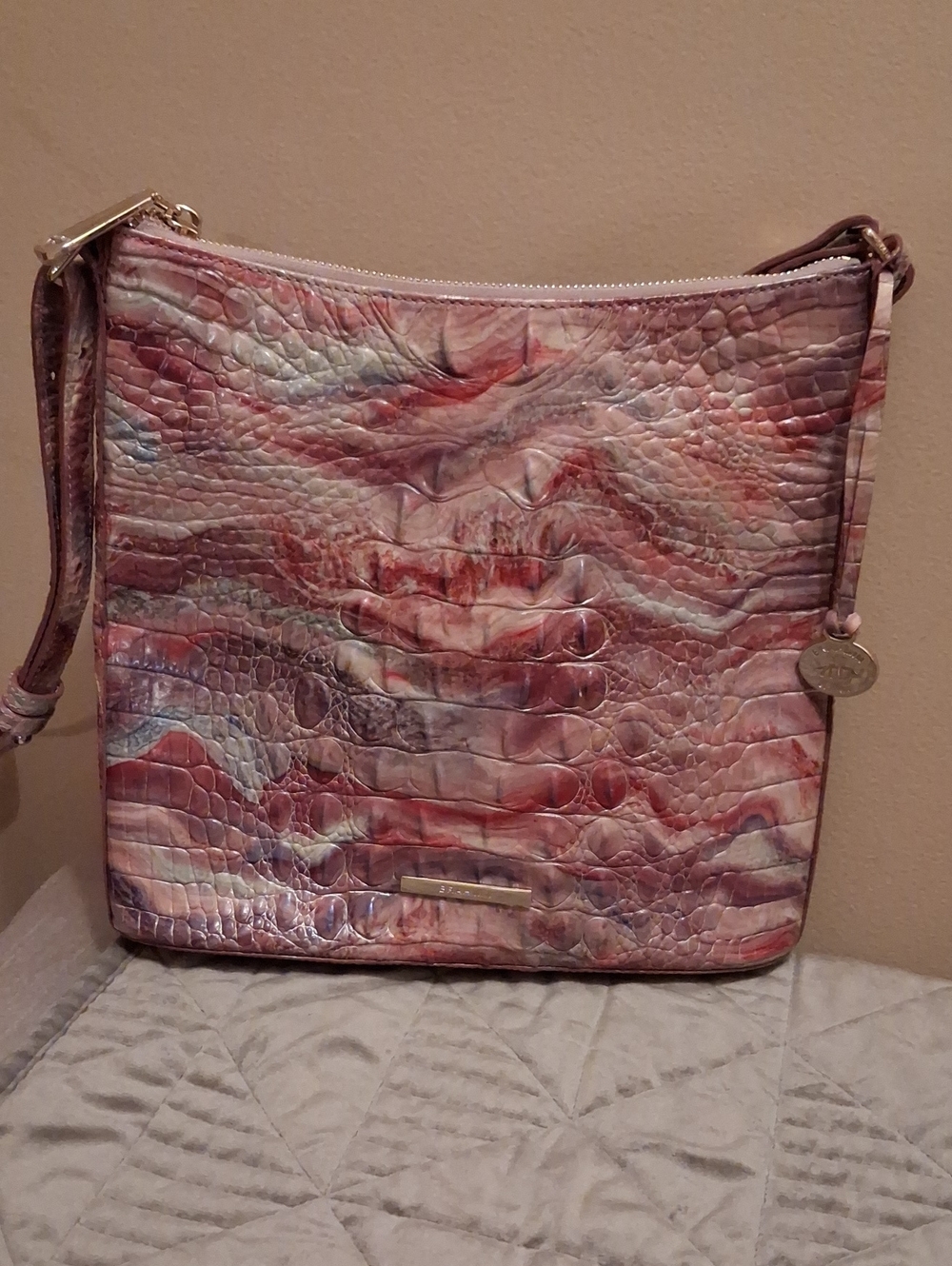 Brahmin Katie Aura Leather Crossbody.10,5w 10.2h Purple And Blue .